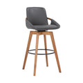 Baylor Swivel Wood Bar or Counter Stool in Faux Leather