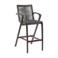 Brielle Armed Outdoor UV Protected Dark Eucalyptus Wood and Grey Rope Counter Height Stool with Footrest