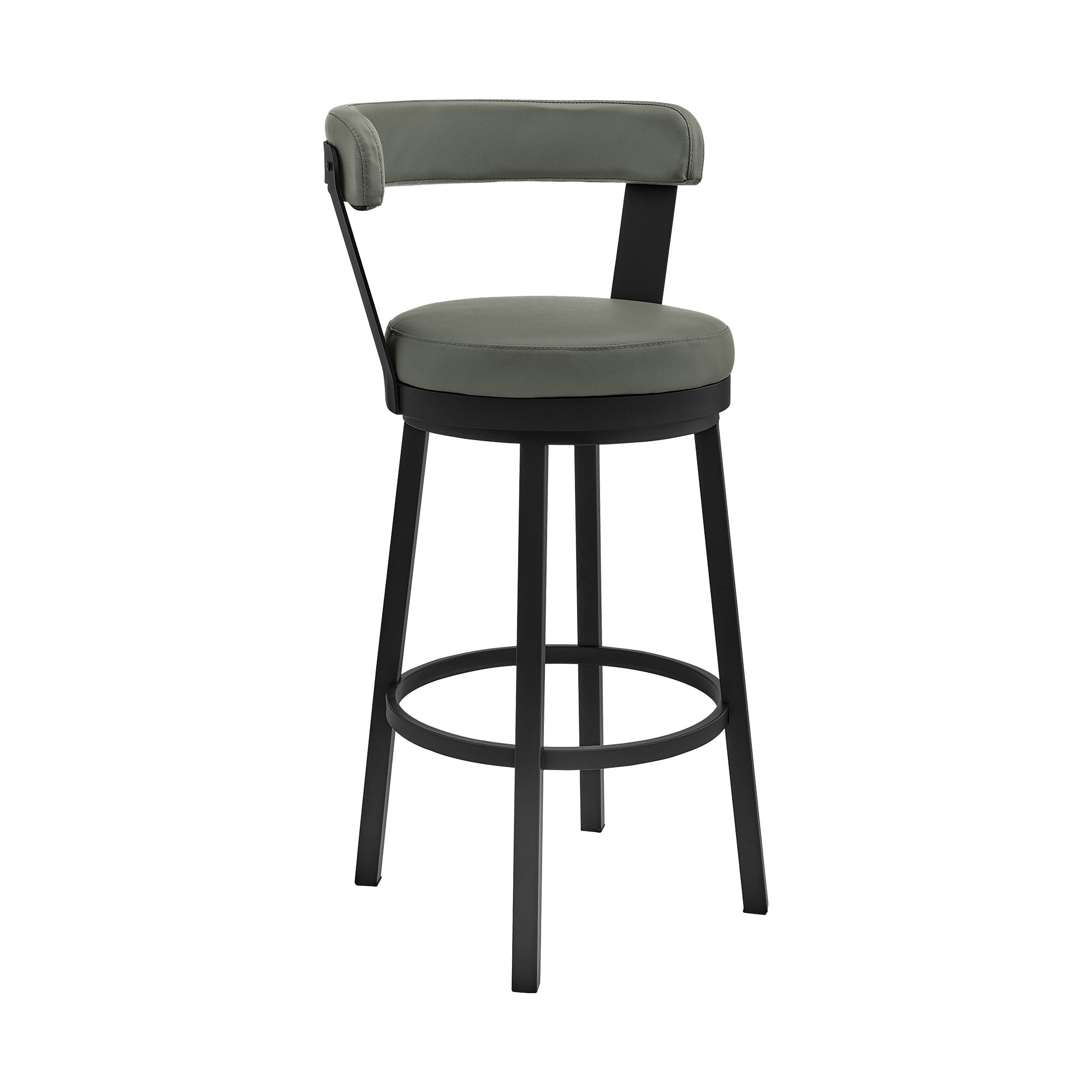 Bryant 30'' Bar Height Swivel Bar Stool in Black Finish and Gray Faux Leather