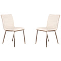 Armen Living Caf Brushed Stainless Steel Dining Chair in White Faux Leather with Walnut Back - Set of 2