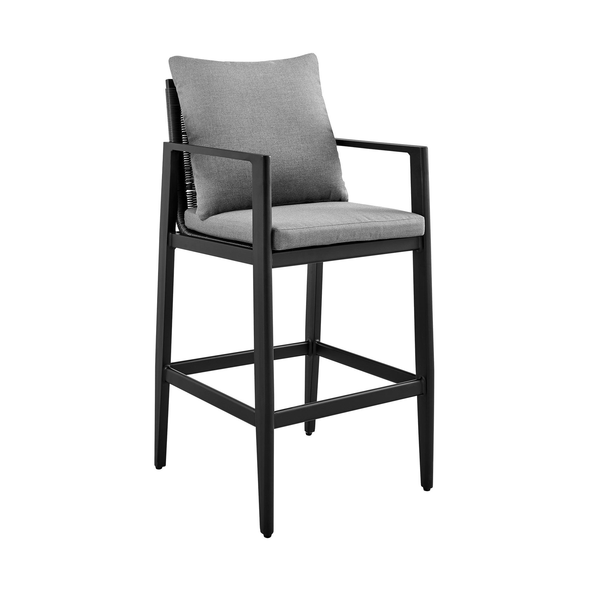 Cayman Outdoor Patio Counter Height Bar Stool in Aluminum with Grey Cushions