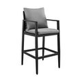 Cayman Outdoor Patio Bar Stool in Aluminum with Grey Cushions