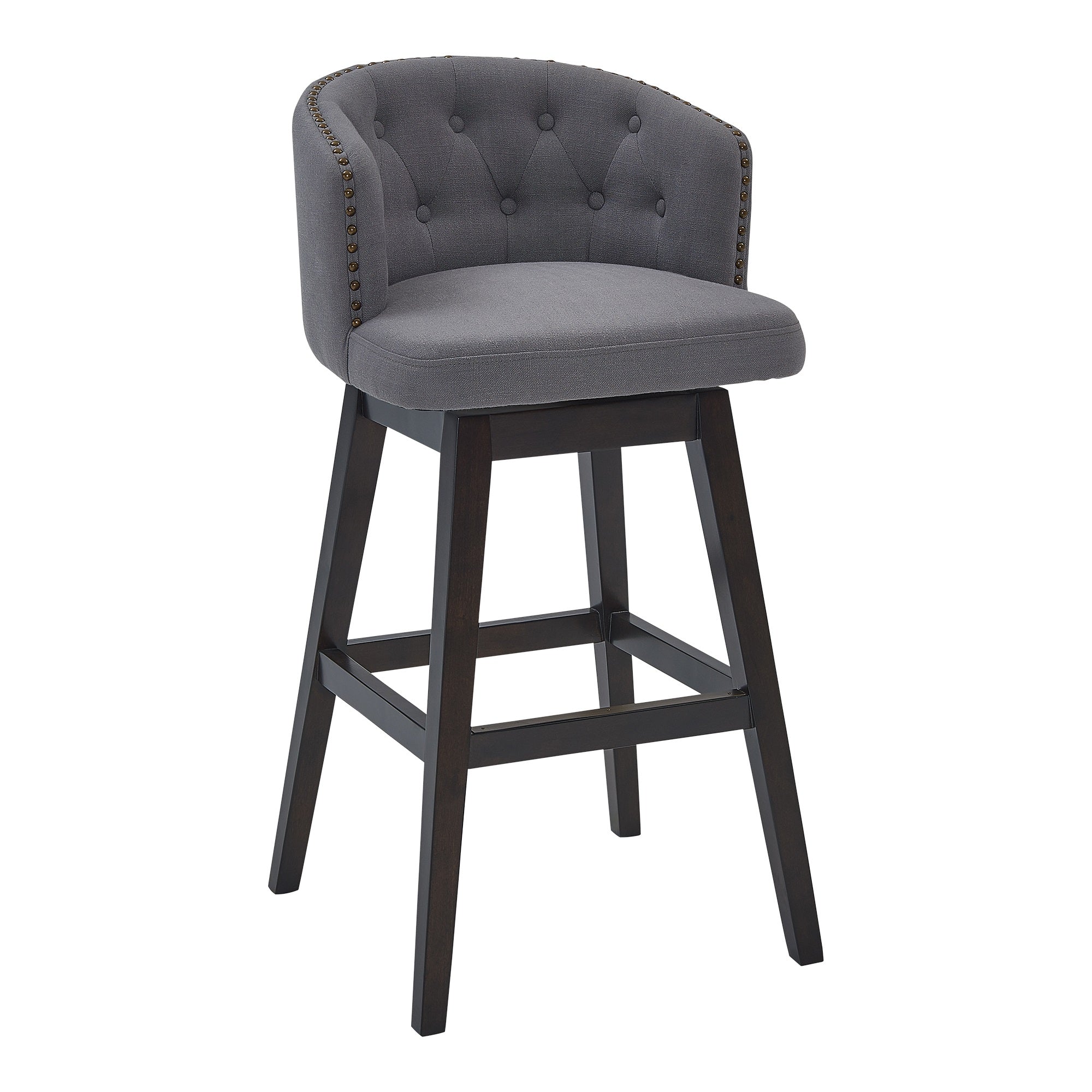 Celine 26'' Counter Height Wood Swivel Tufted Barstool in Espresso Finish with Grey Fabric