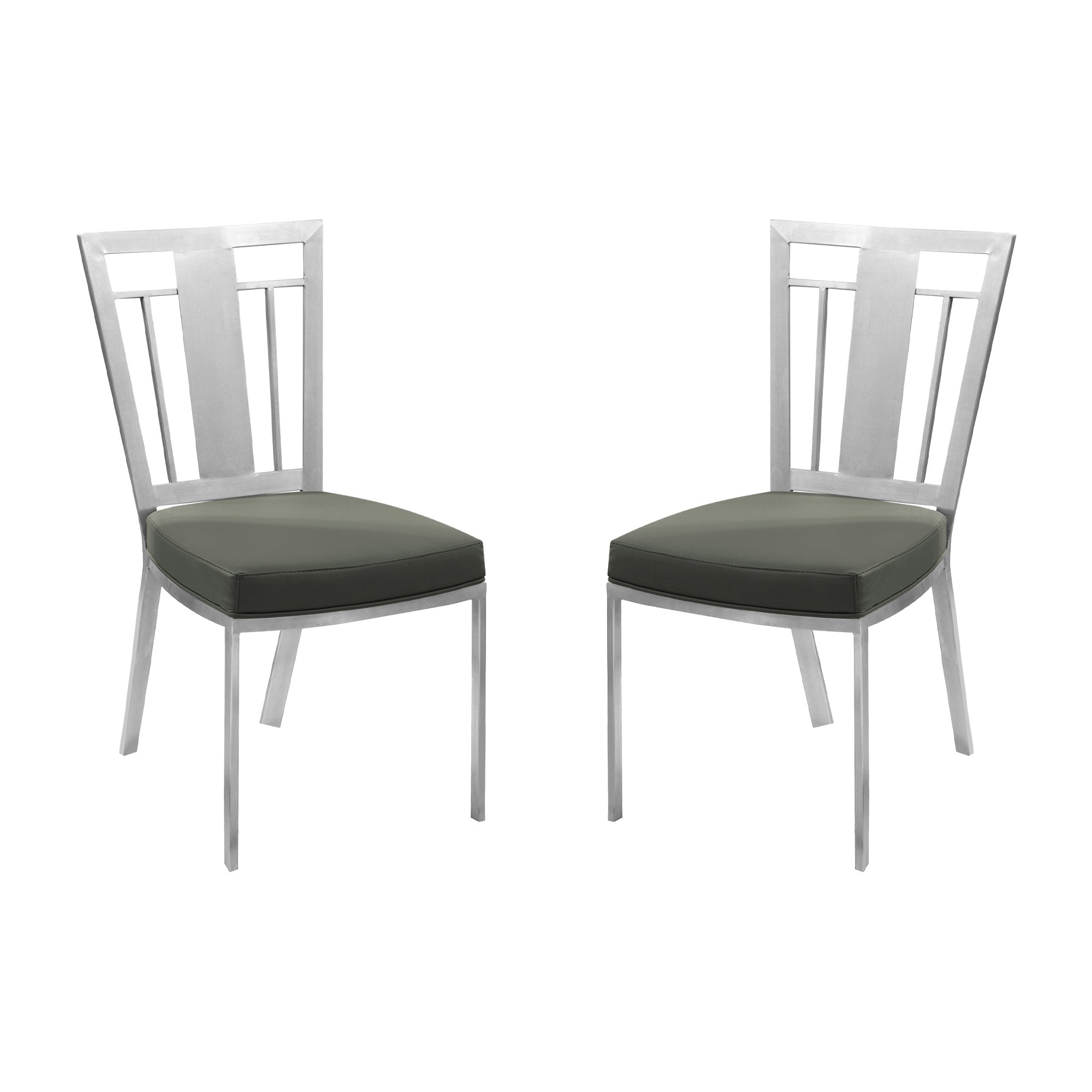 Armen Living Cleo Contemporary Dining Chair In Gray and Stainless Steel - Set of 2