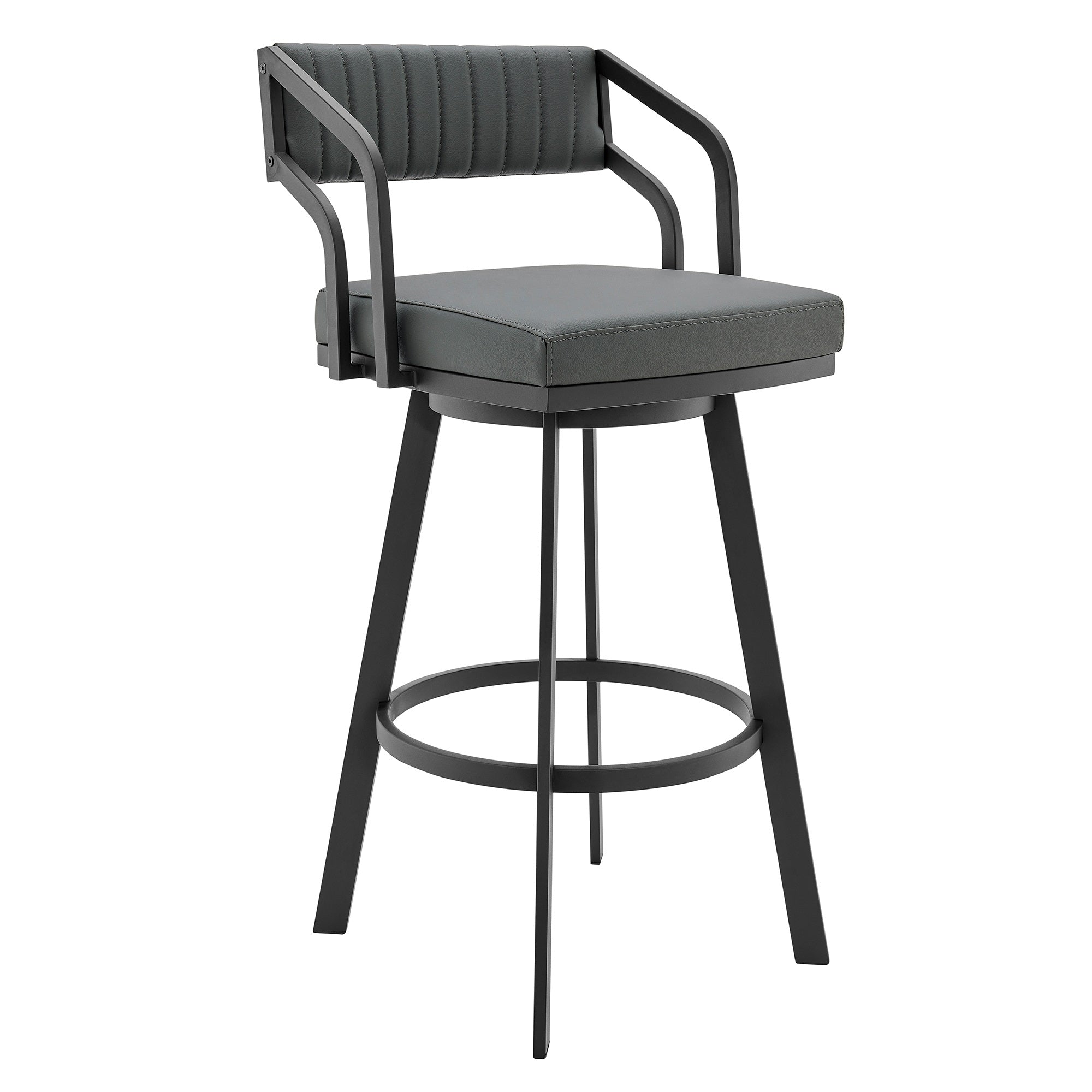 Capri 26'' Swivel Modern Black Metal and Slate Gray Faux Leather Bar and Counter Stool