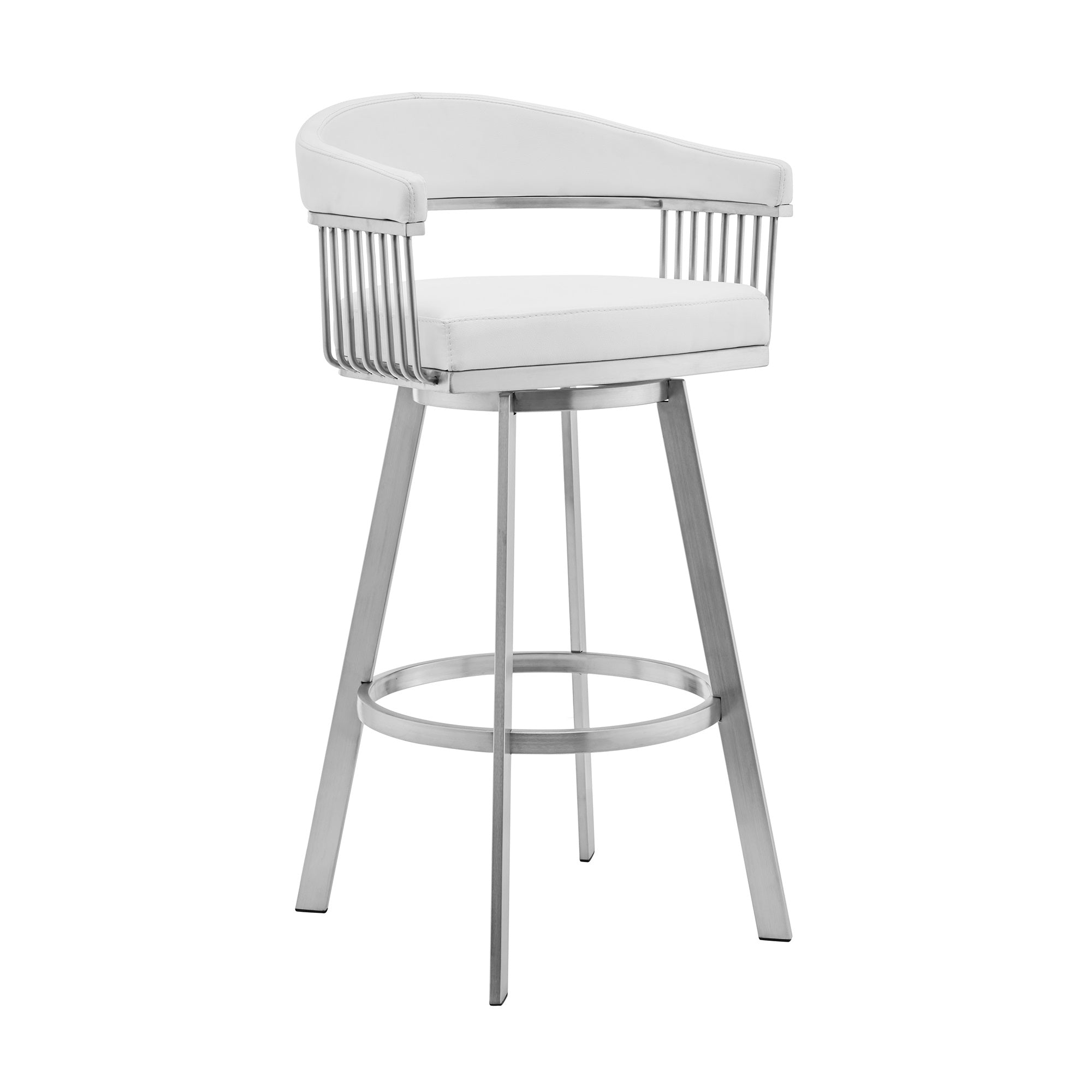 Chelsea 30 White Faux Leather and Brushed Stainless Steel Swivel Bar Stool