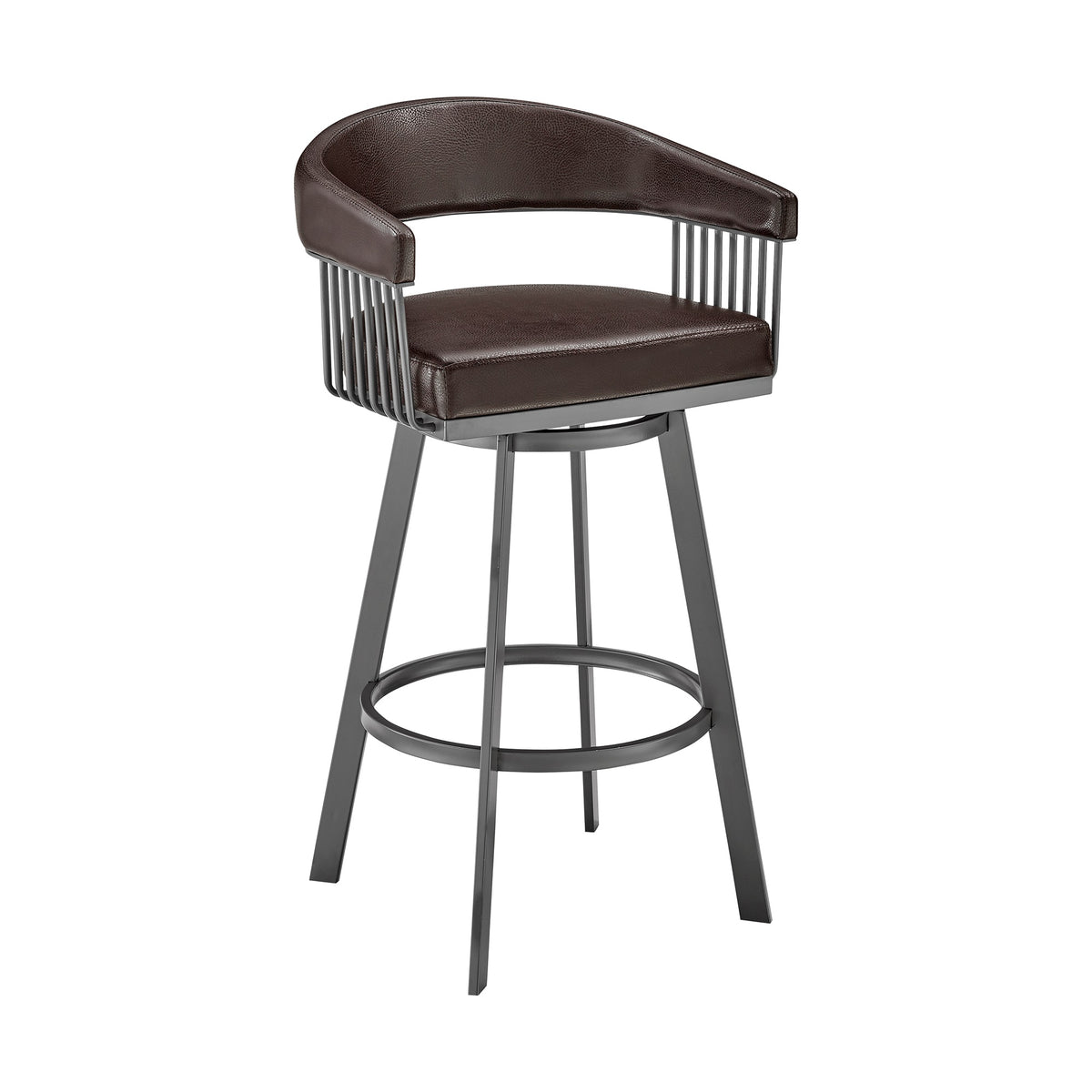Chelsea 30'' Bar Height Swivel Bar Stool in Java Brown Finish and Chocolate Faux Leather