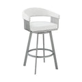 Chelsea 26'' Counter Height Swivel Bar Stool in Silver Finish and White Faux Leather