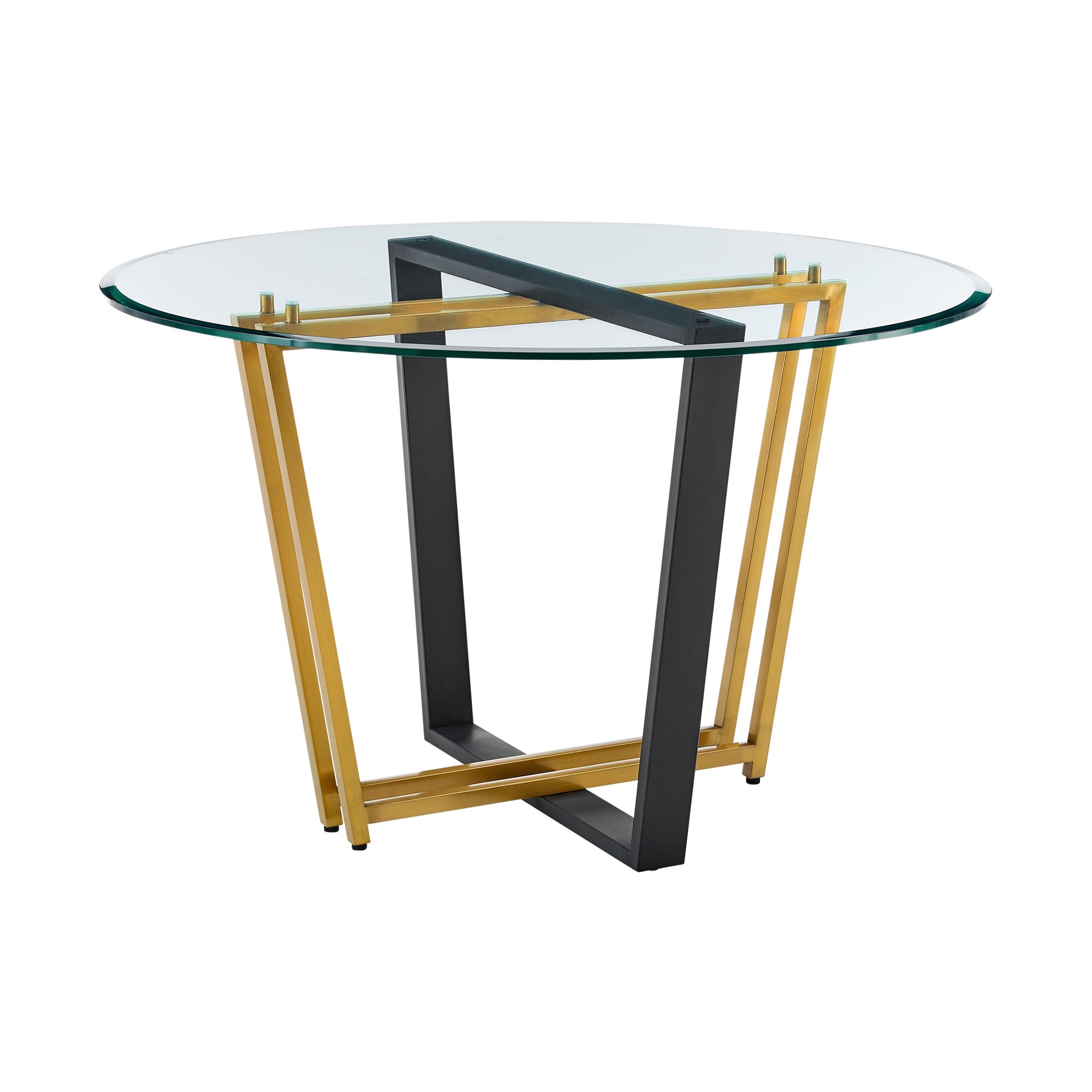 Devi Round Dining Table with Black Steel Base and Glass