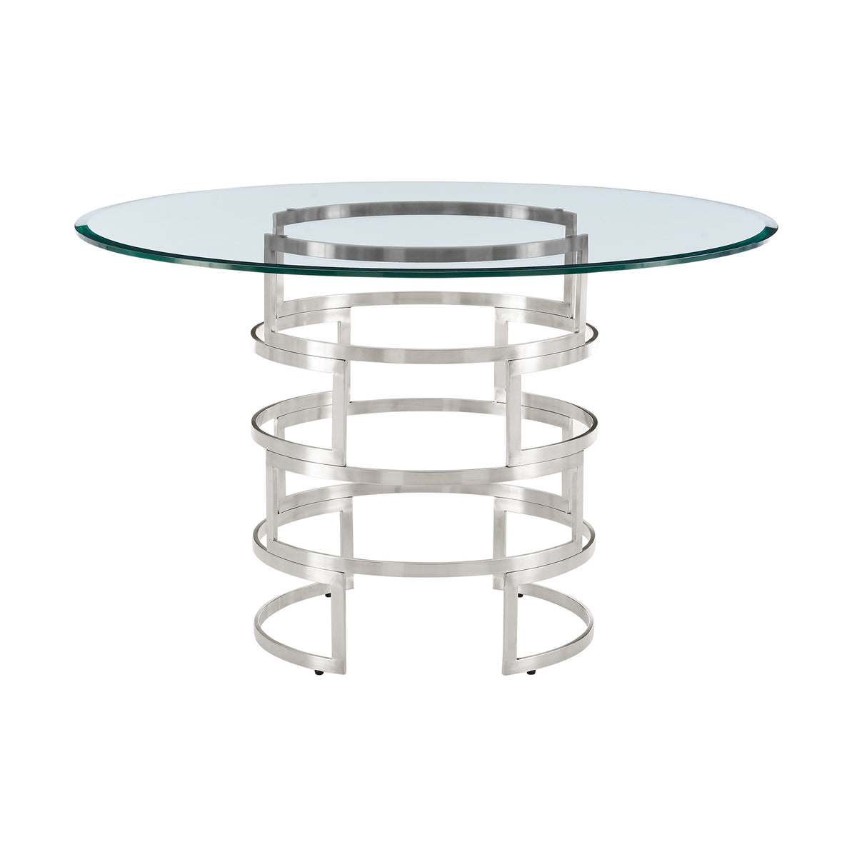 Diaz Contemporary Round Dining Table with Metal Base and Glass Top
