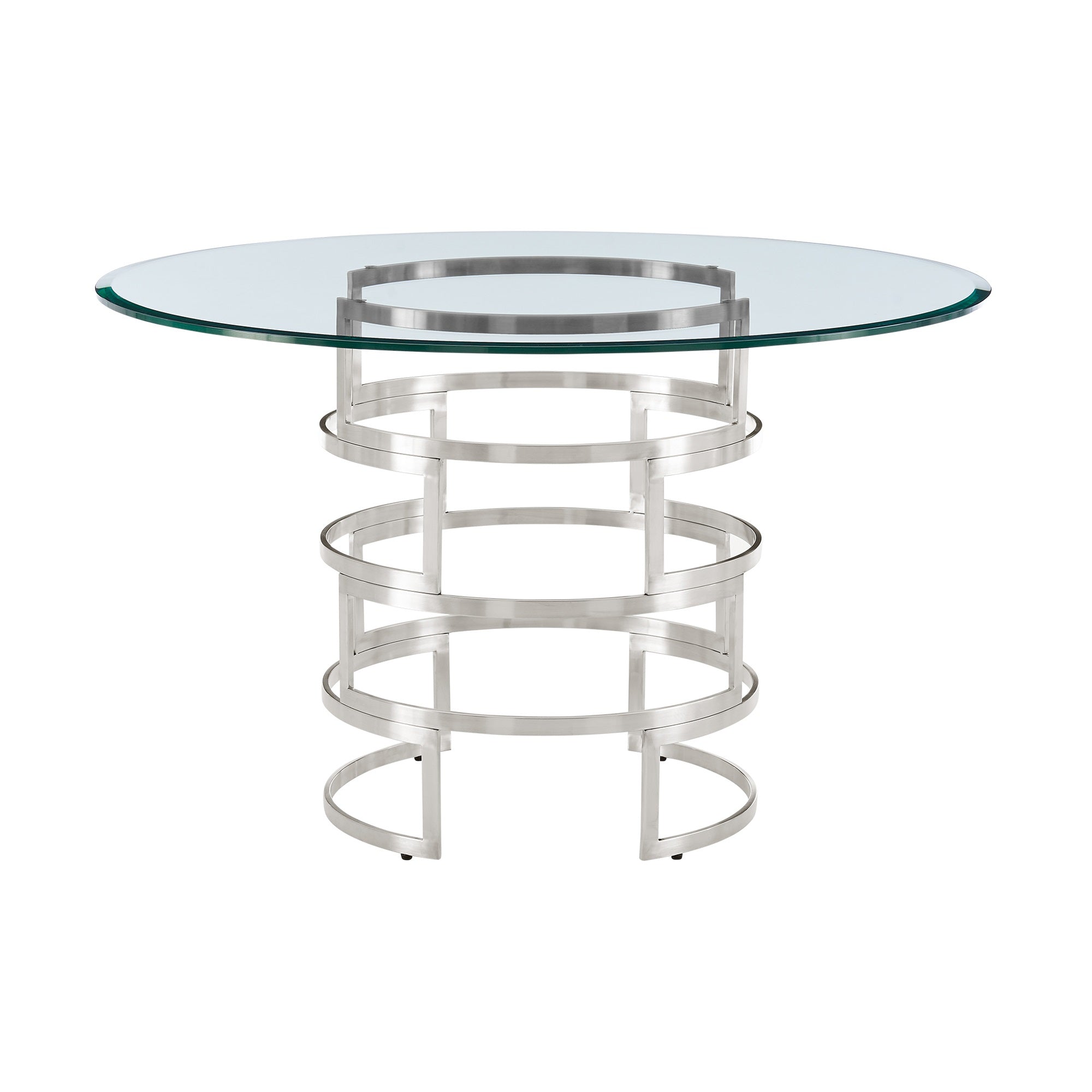 Diaz Contemporary Round Dining Table with Metal Base and Glass Top