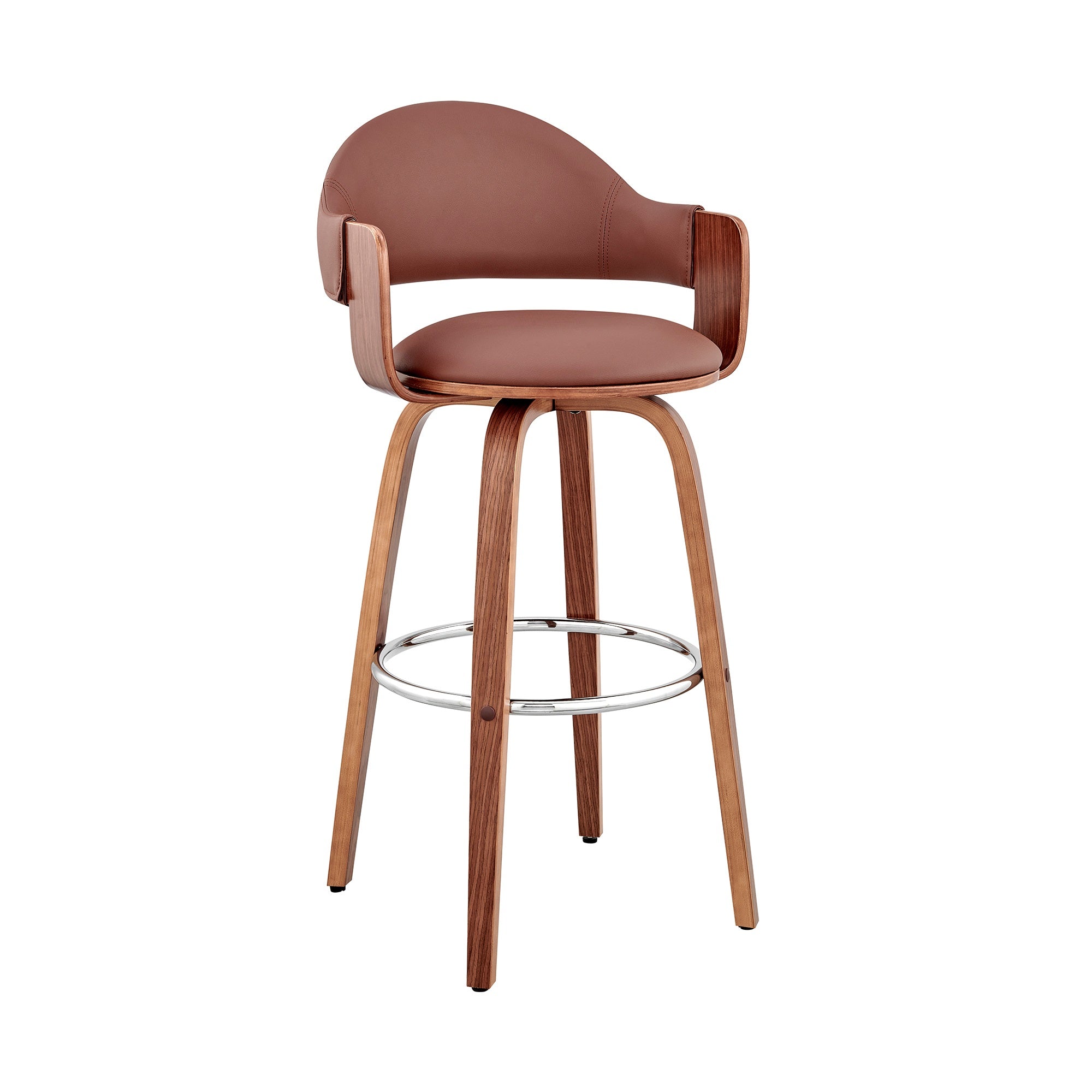 Daxton 26'' Brown Faux Leather and Walnut Wood Bar Stool