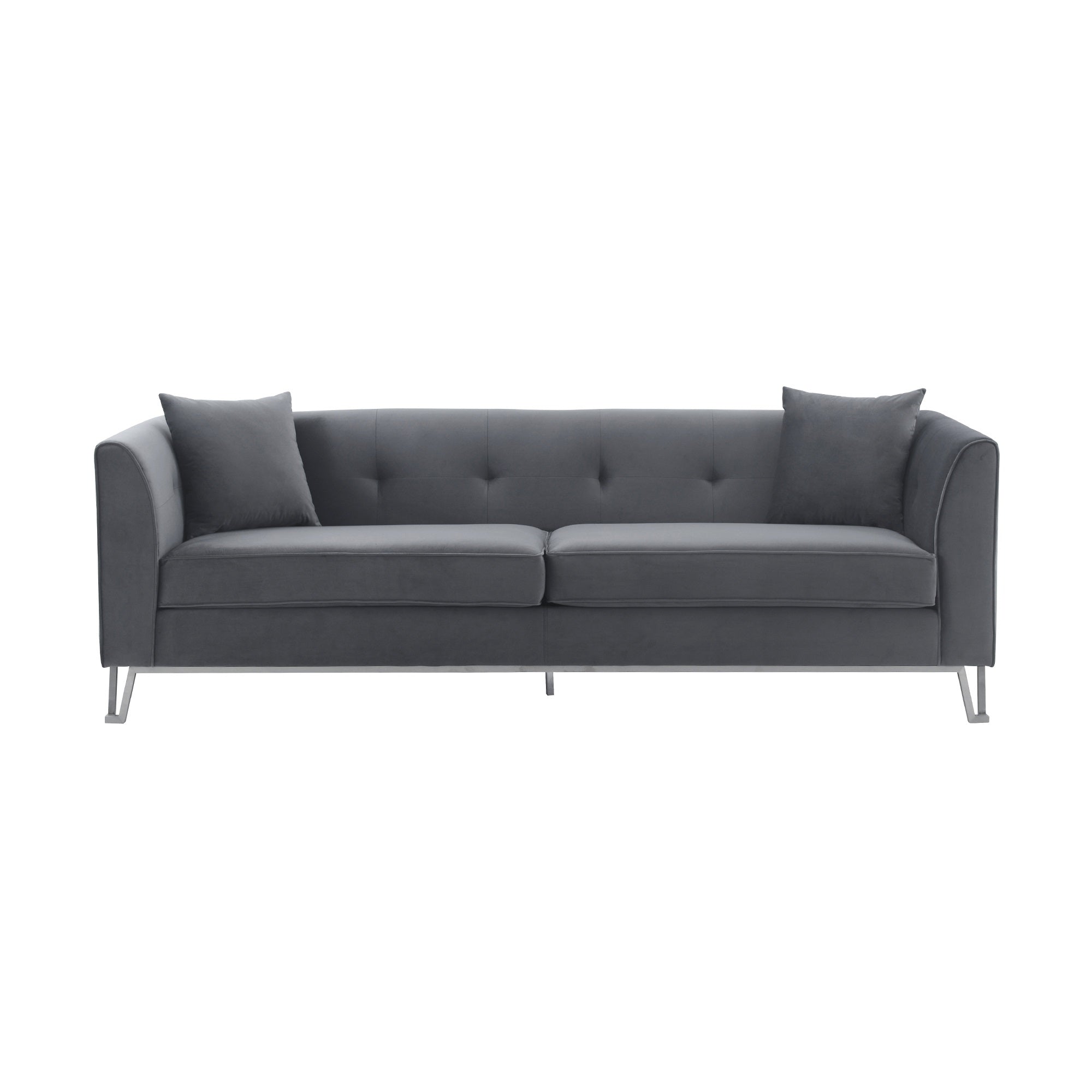 Everest 90'' Gray Fabric Upholstered Sofa with Brushed Stainless Steel Legs