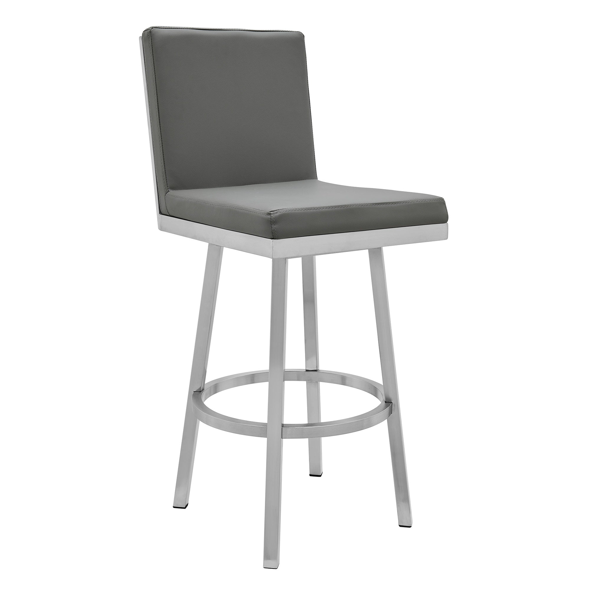 Gem 30'' Swivel Modern Metal and Gray Faux Leather Bar and Counter Stool