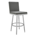 Gem 30'' Swivel Modern Metal and Gray Faux Leather Bar and Counter Stool