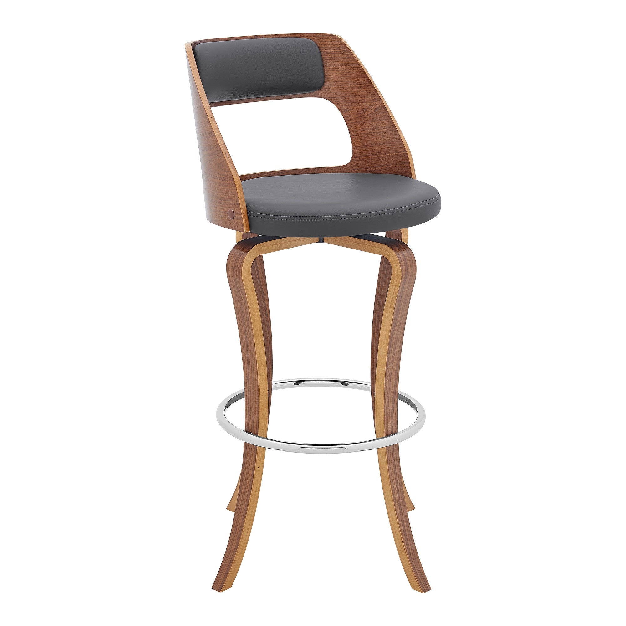 Grady 30'' Swivel Gray Faux Leather and Walnut Wood Bar Stool