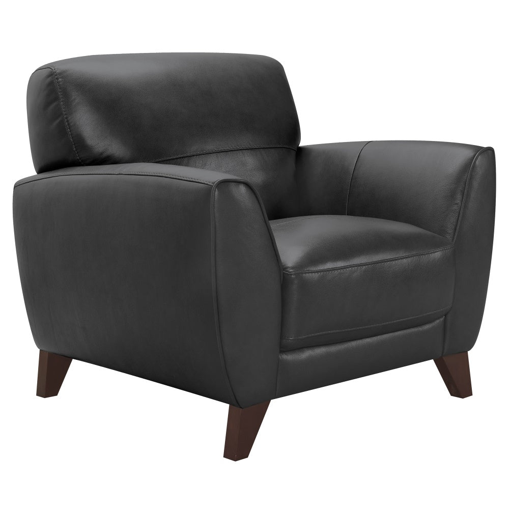 Armen Living Jedd Contemporary Chair in Genuine Black Leather with Brown Wood Legs