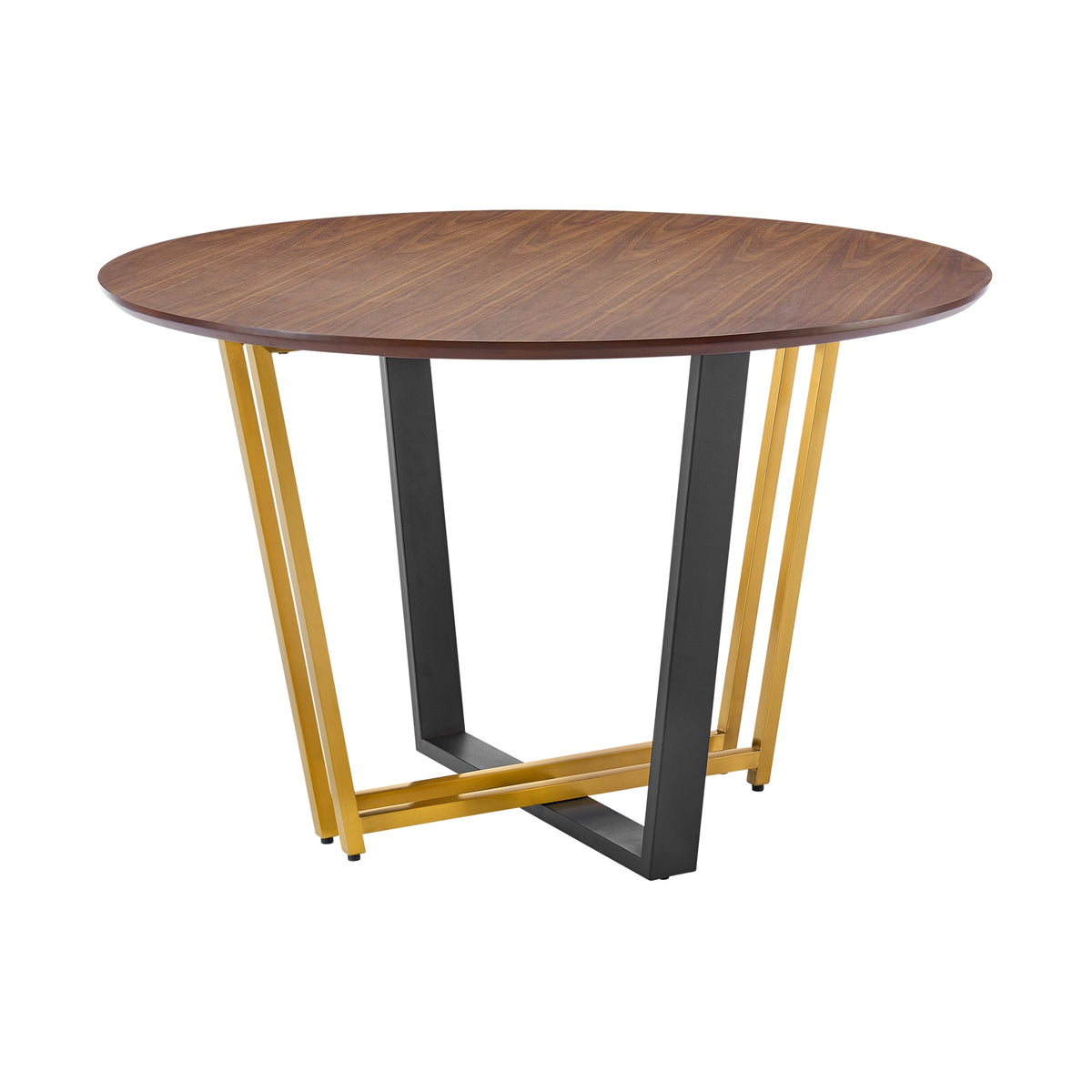 Joana Round Dining Table with Black Steel Base and Walnut Top
