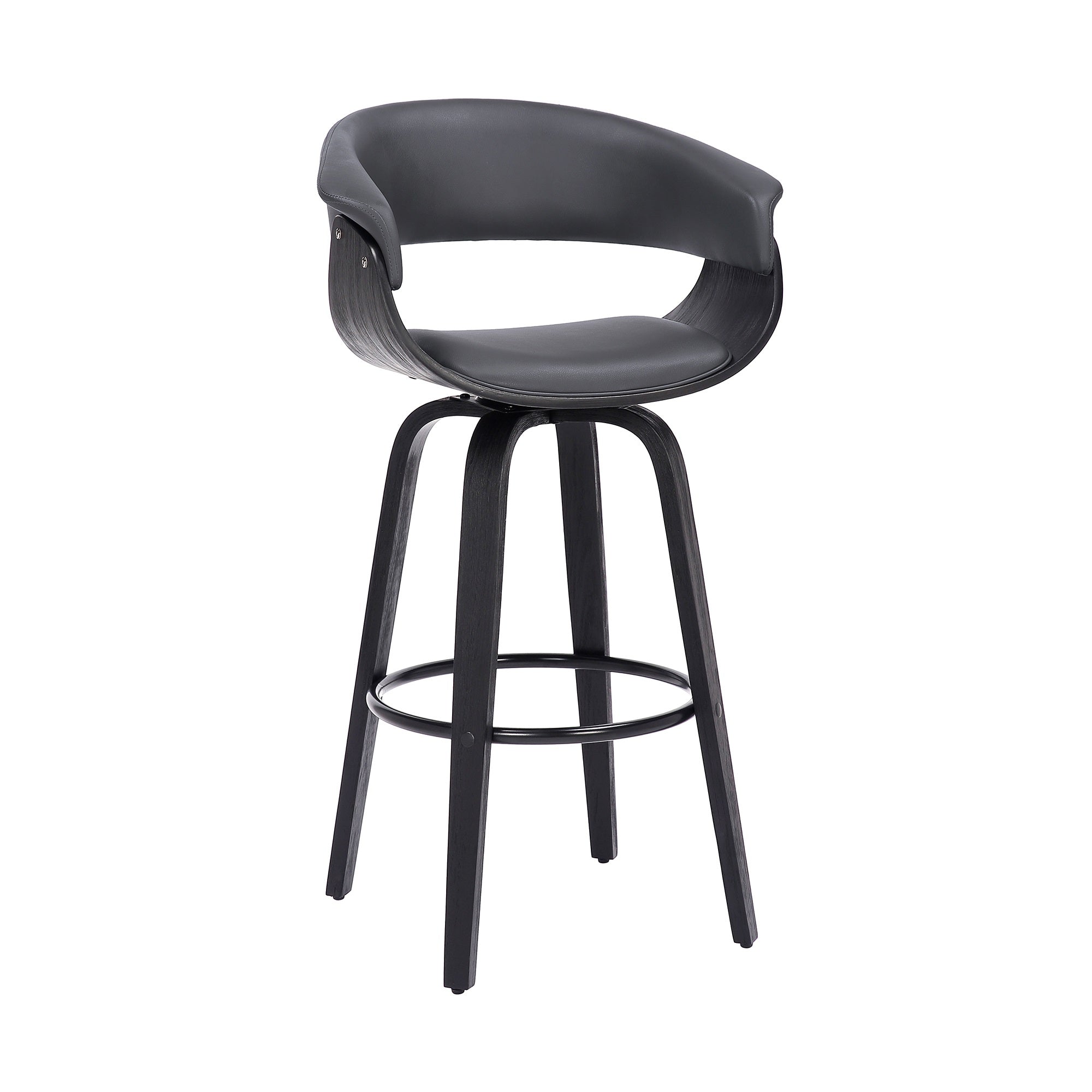 Julyssa 26'' Counter Height Swivel Grey Faux Leather and Black Wood Bar Stool
