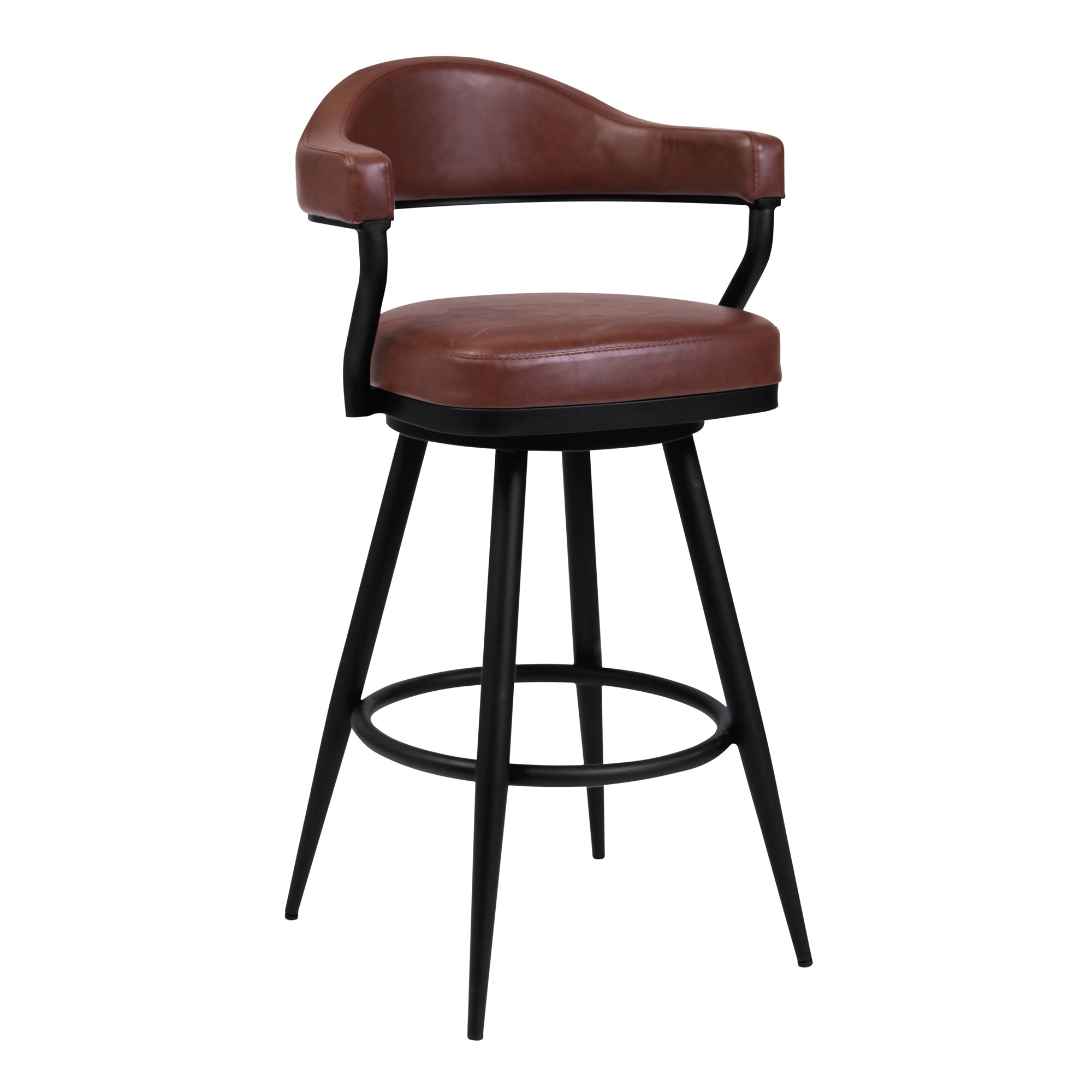 Justin 30'' Bar Height Barstool in a Black Powder Coated Finish and Vintage Coffee Faux Leather