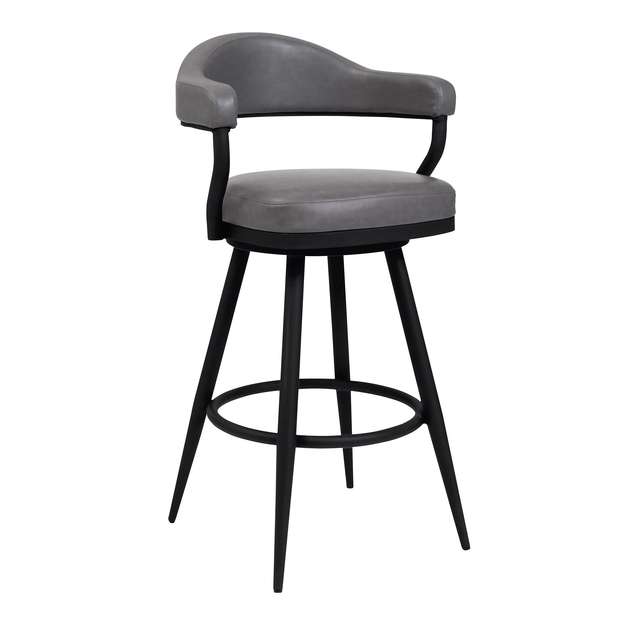 Justin 30'' Bar Height Barstool in a Black Powder Coated Finish and Vintage Grey Faux Leather