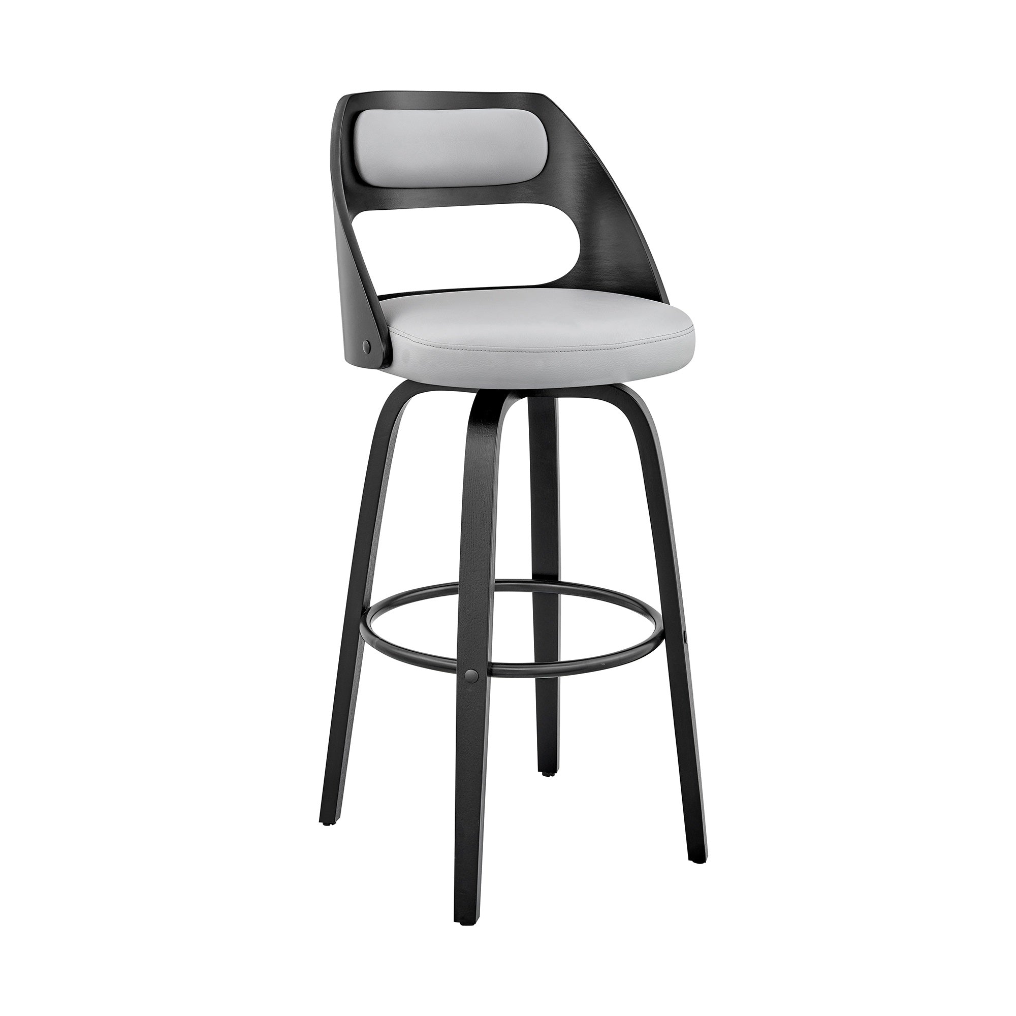 Julius 26'' Gray Faux Leather and Black Wood Bar Stool