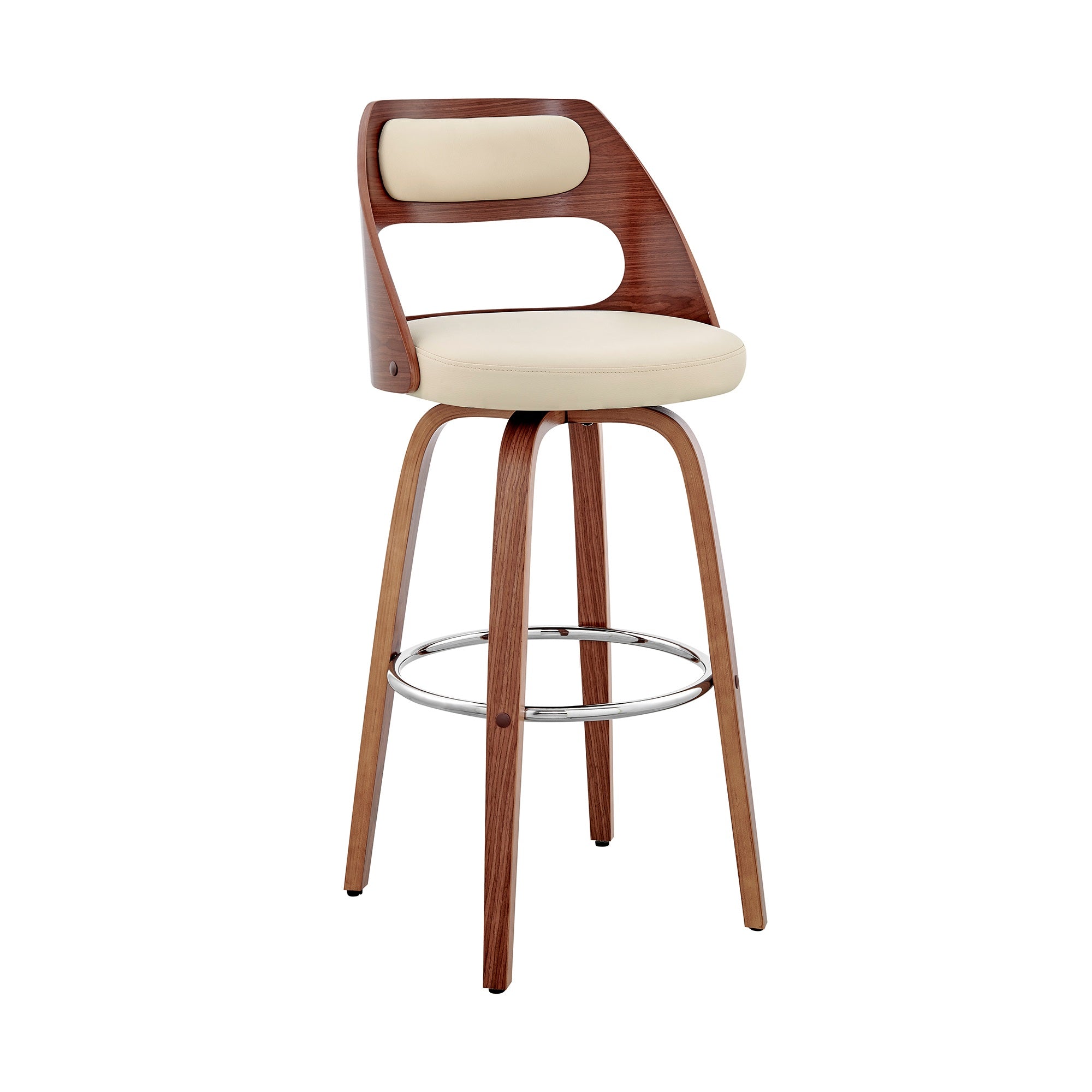 Julius 30'' Cream Faux Leather and Walnut Wood Bar Stool