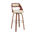 Julius 30'' Cream Faux Leather and Walnut Wood Bar Stool