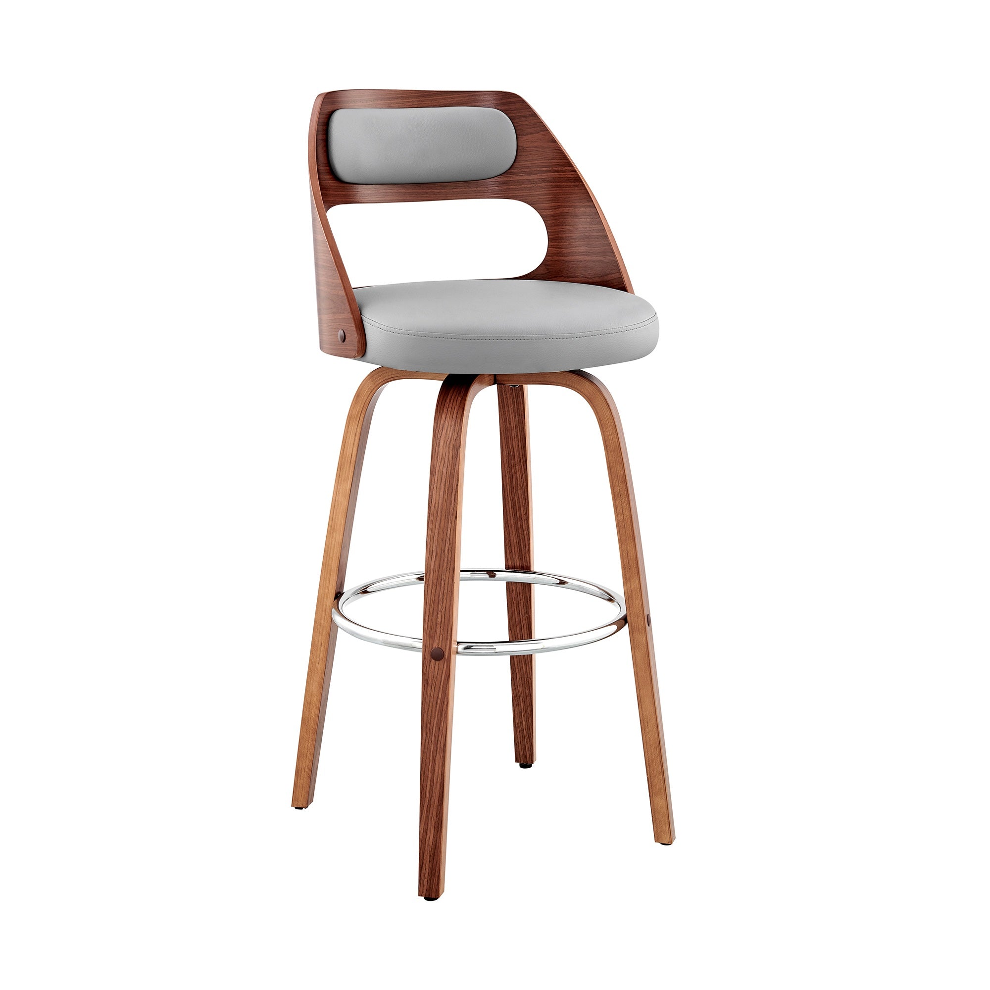 Julius 26'' Gray Faux Leather and Walnut Wood Bar Stool