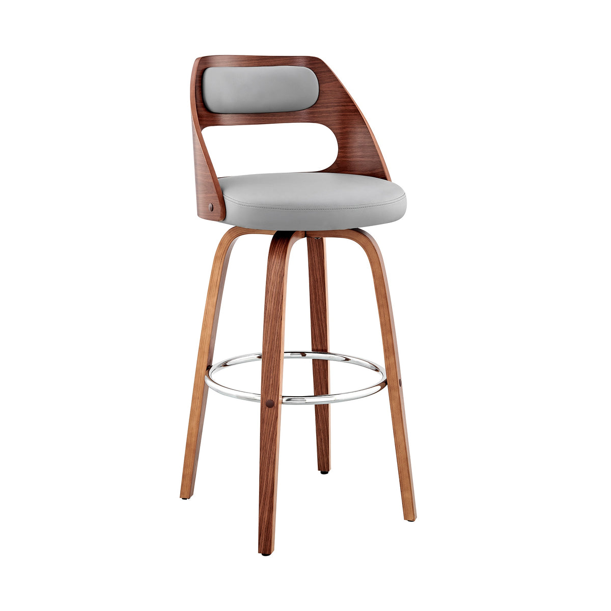 Julius 30'' Gray Faux Leather and Walnut Wood Bar Stool