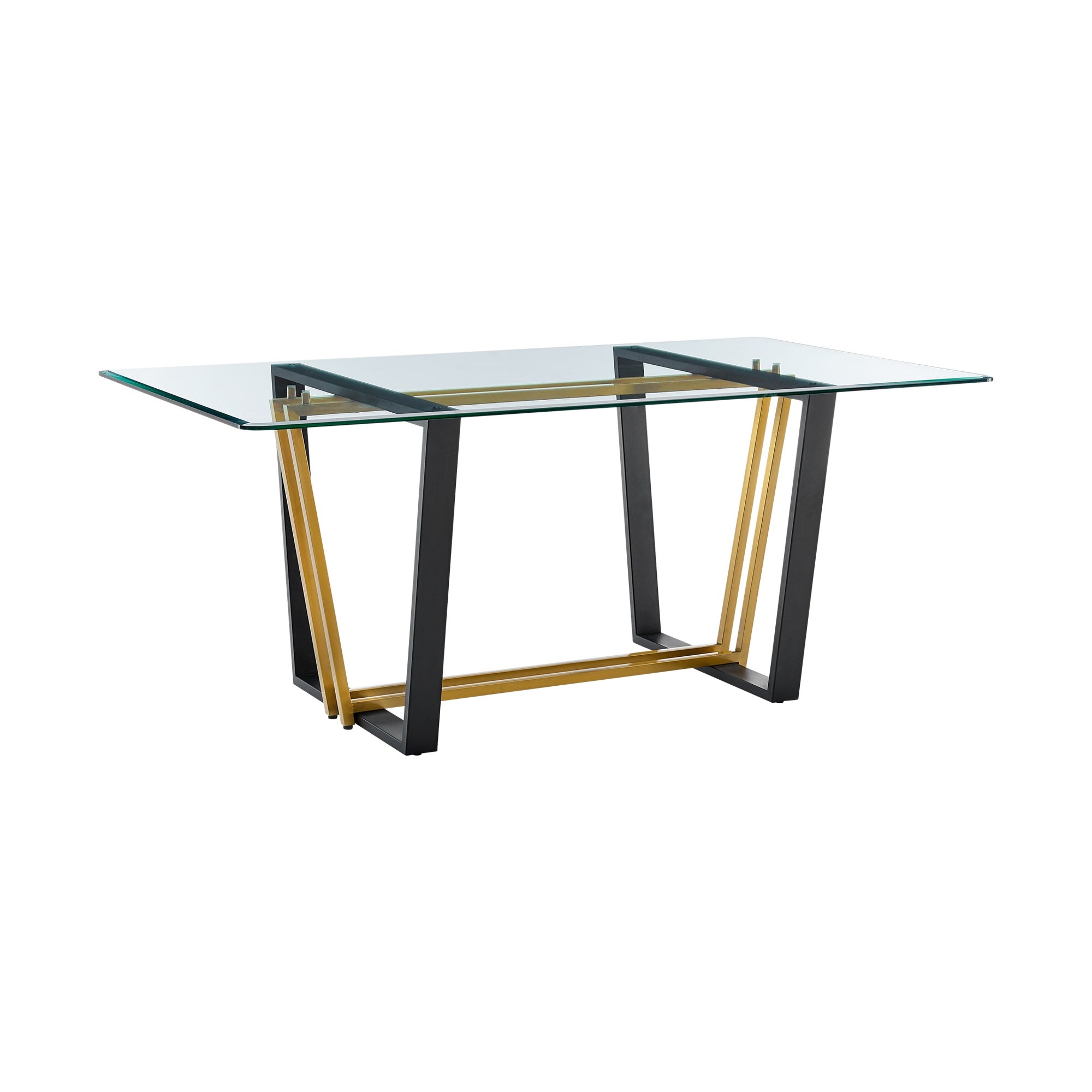 Kai Rectangular Dining Table with Black Steel Base and Glass