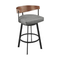 Lacey Swivel Counter or Bar Stool in Black Iron with Wood and Faux Leather