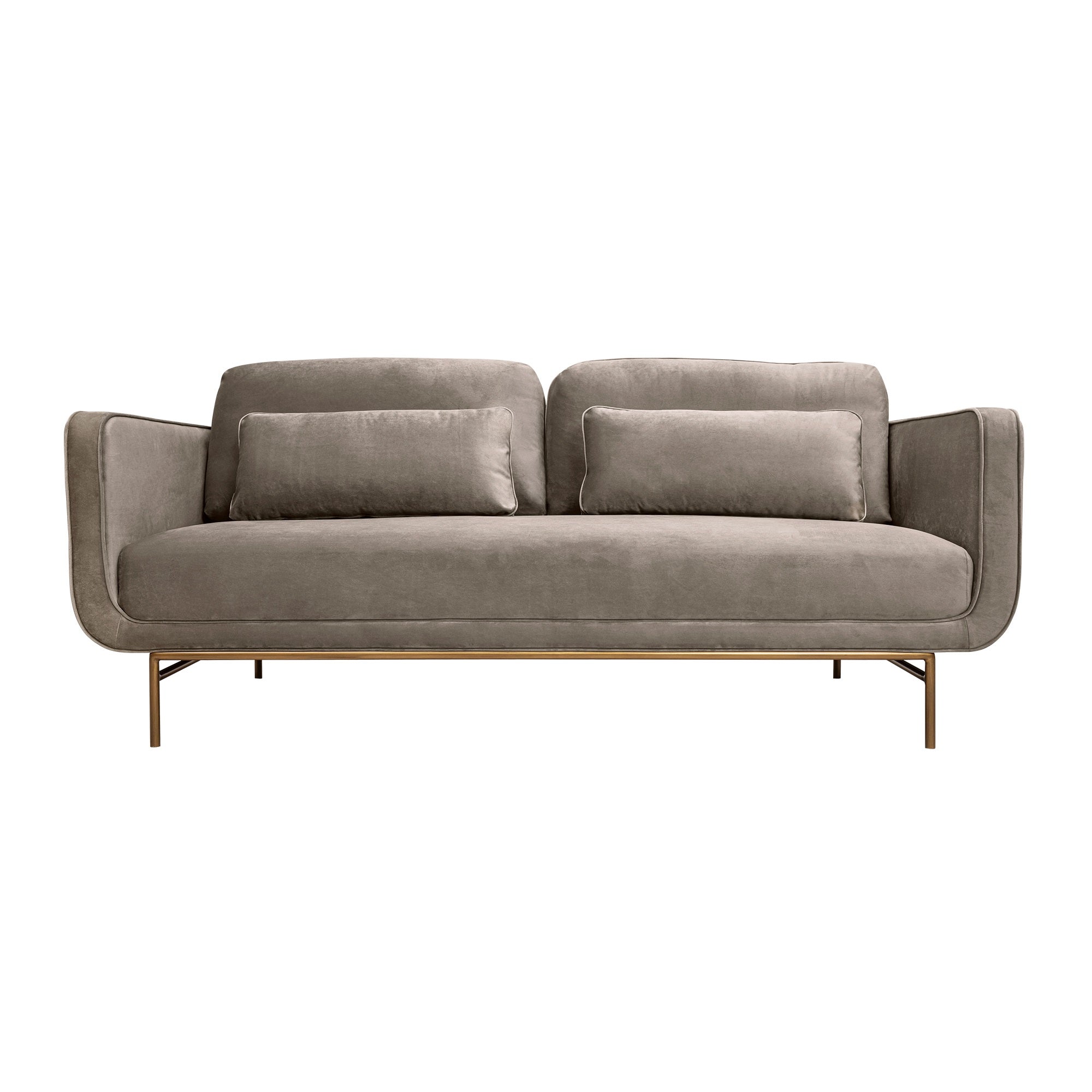 Lilou 77'' Fossil Gray Velvet Sofa with Antique Brass Metal Legs