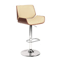 Armen Living London Swivel Barstool In Cream PU/ Walnut Veneer and Chrome Base