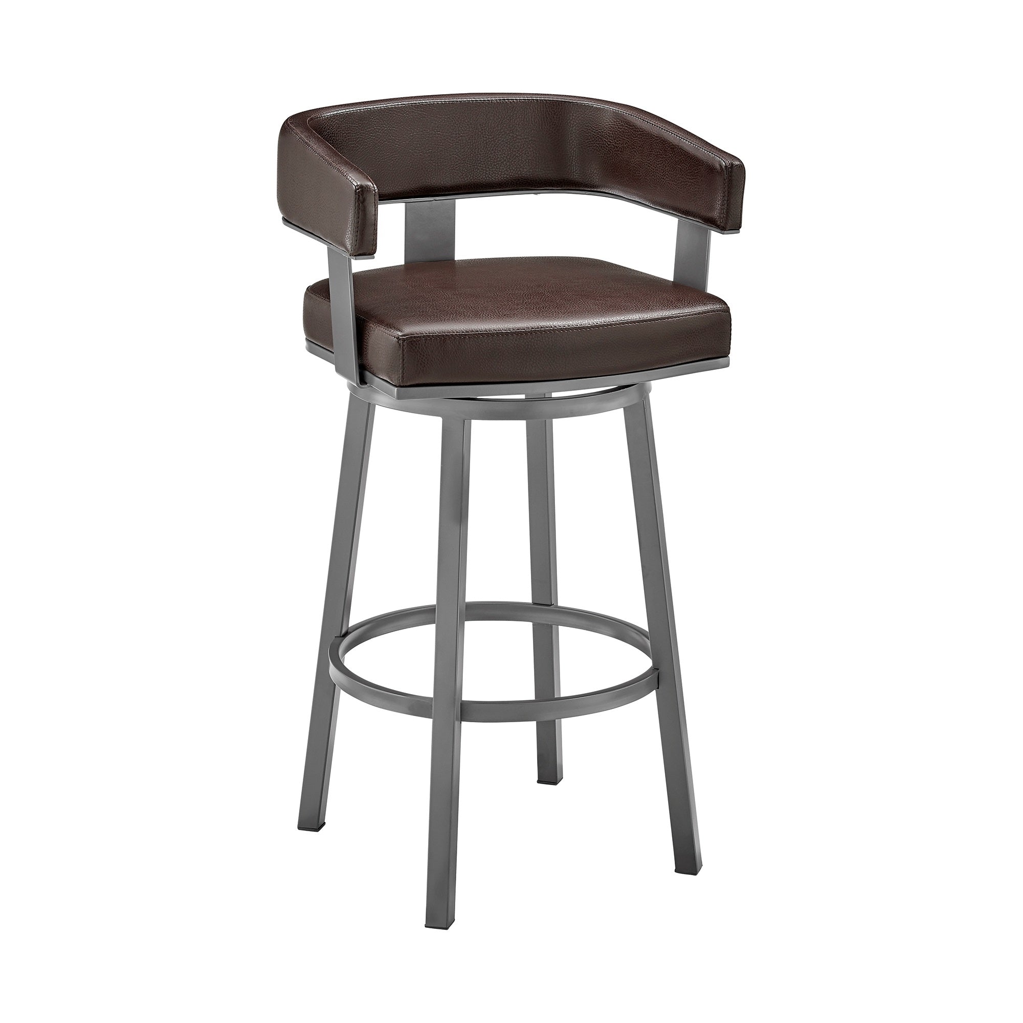 Lorin 30'' Bar Height Swivel Bar Stool in Java Brown Finish and Chocolate Faux Leather