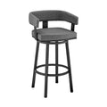 Lorin 30'' Bar Height Swivel Bar Stool in Black Finish and Gray Faux Leather