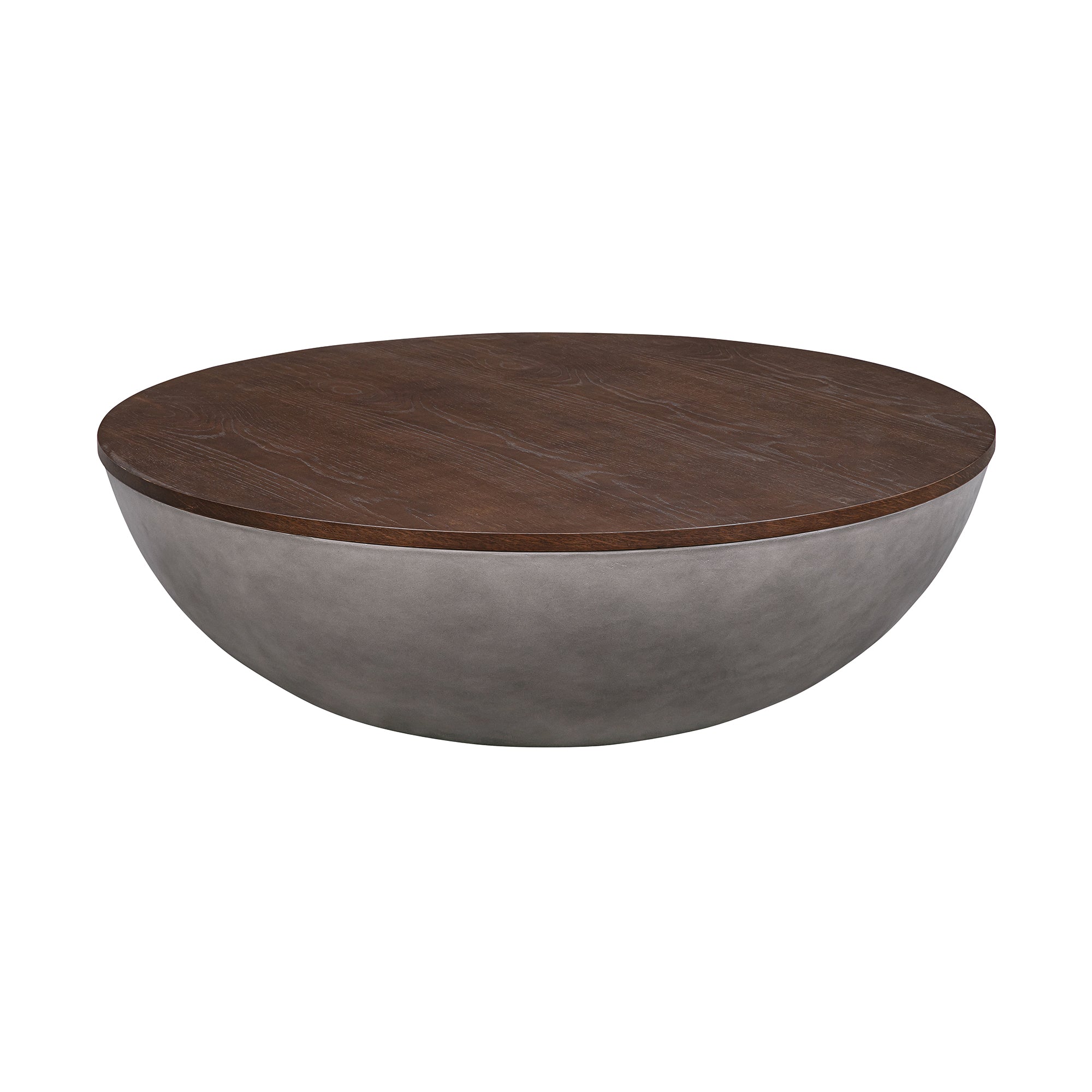 Melody Round Coffee Table in Concrete and Brown Brushed Oak