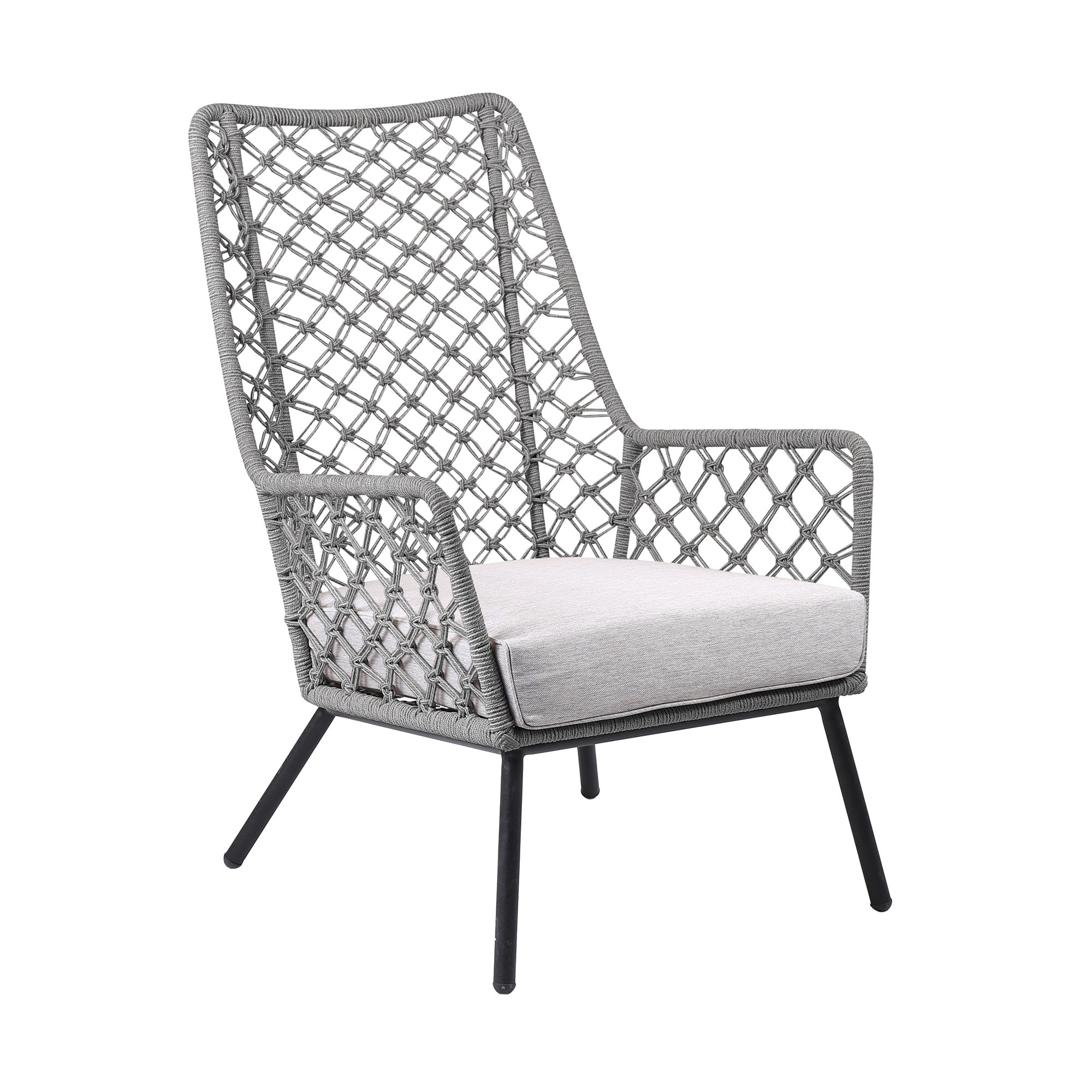 Marco Polo Indoor Outdoor Steel Lounge Chair with Grey Rope and Grey Cushion