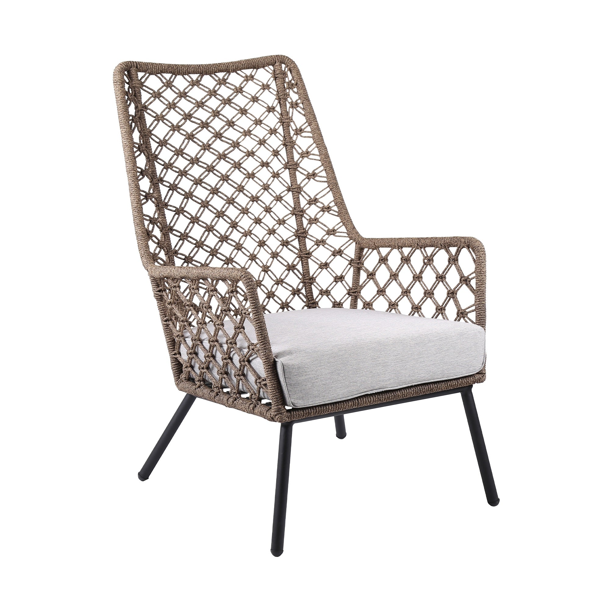 Marco Polo Indoor Outdoor Steel Lounge Chair with Truffle Rope and Grey Cushion