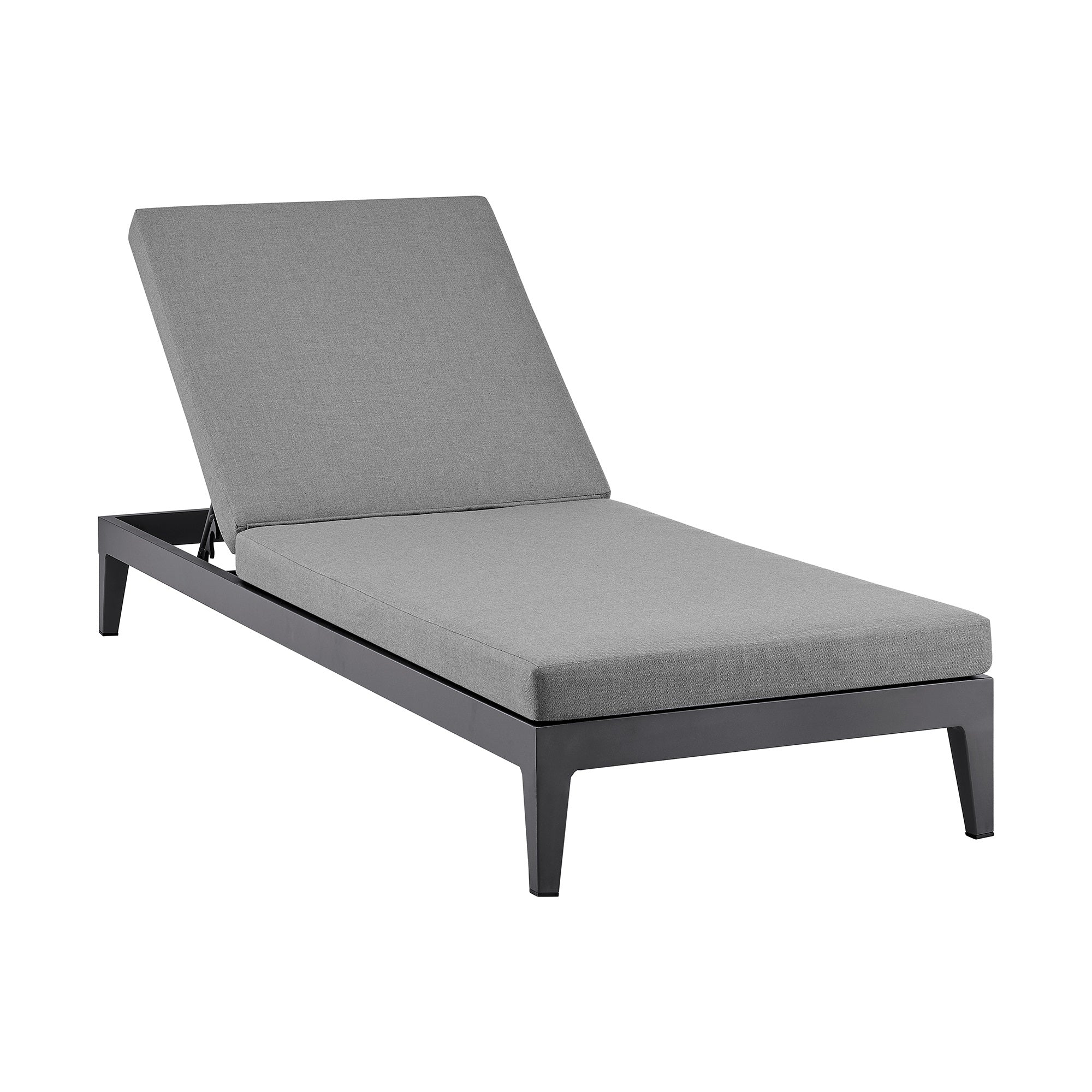Menorca Outdoor Patio Adjustable Chaise Lounge Chair in Aluminum with Grey Cushions