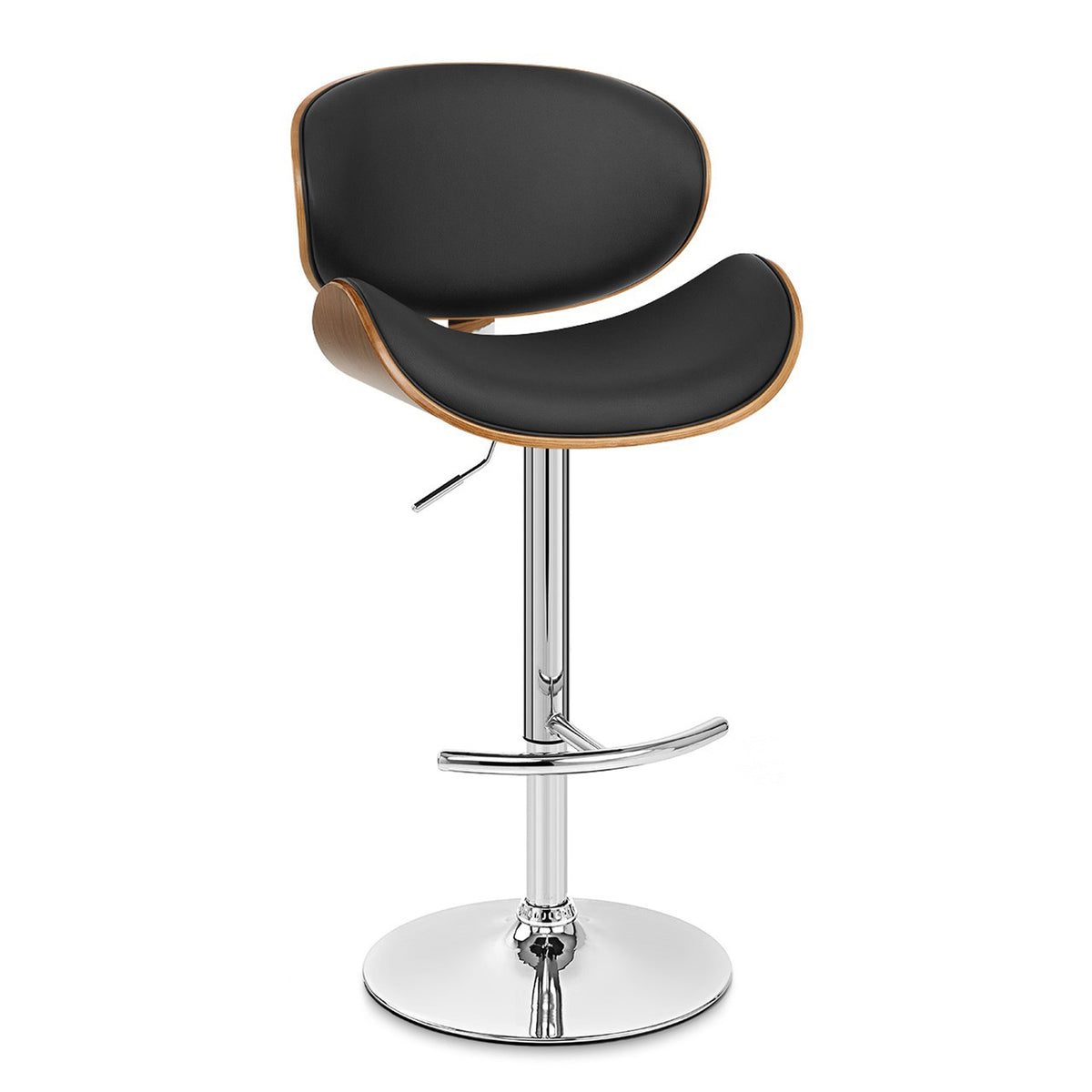 Naples Barstool - Comfortable & Stylish with Swivel Base & Adjustable Height Lever - Chrome Finish, Walnut Wood, PU Upholstery -