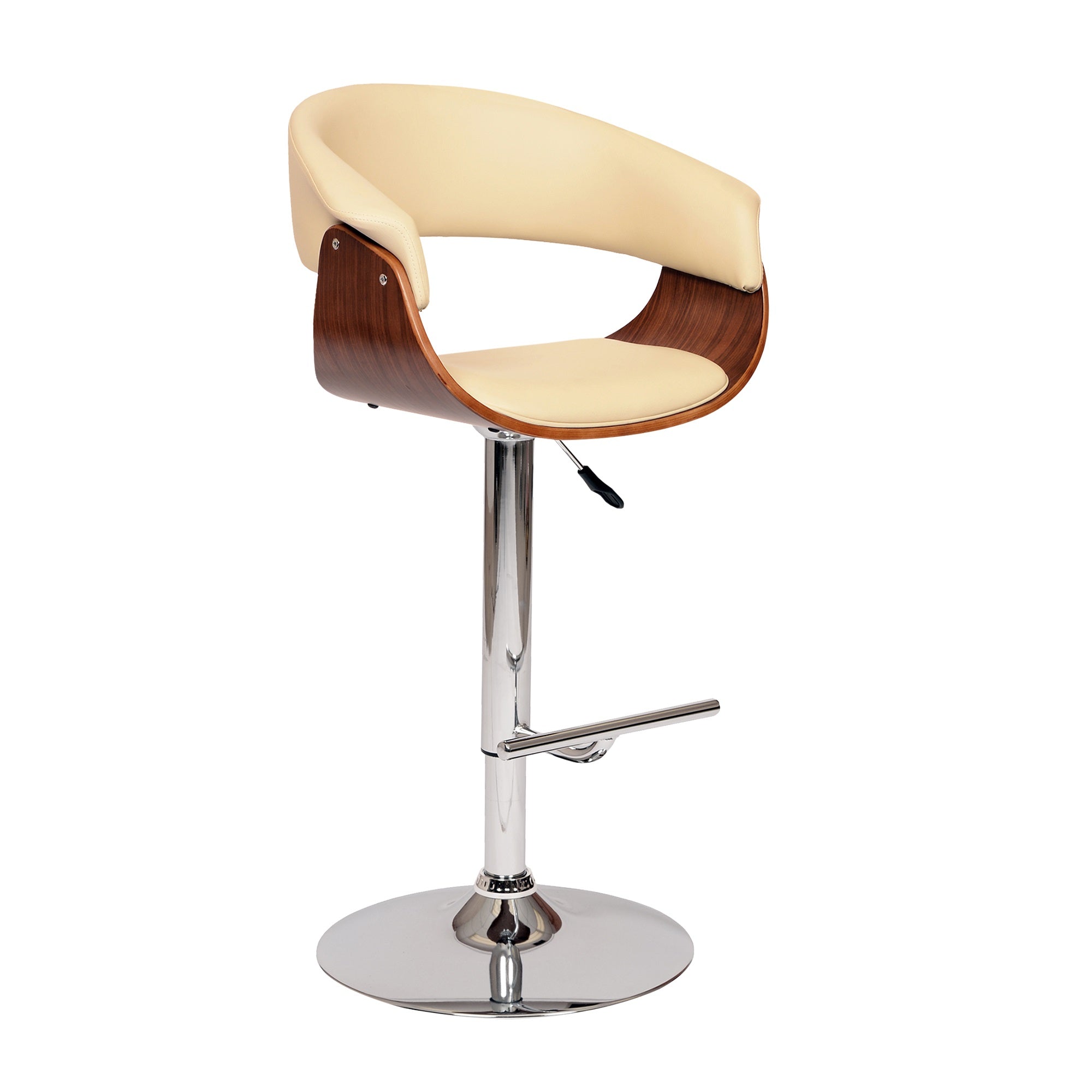 Armen Living Paris Swivel Barstool In Cream PU/ Walnut Veneer and Chrome Base
