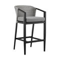 Palma Outdoor Patio Bar Stool in Aluminum and Wicker with Grey Cushions