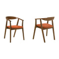 Santana Wood Dining Chair in Walnut Finish with Orange Fabric - Set of 2