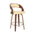 Shelly Contemporary 26'' Counter Height Swivel Barstool in Walnut Wood Finish and Cream Faux Leather