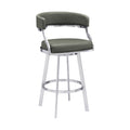 Saturn Contemporary 30 Bar Height Barstool in Brushed Stainless Steel Finish and Grey Faux Leather