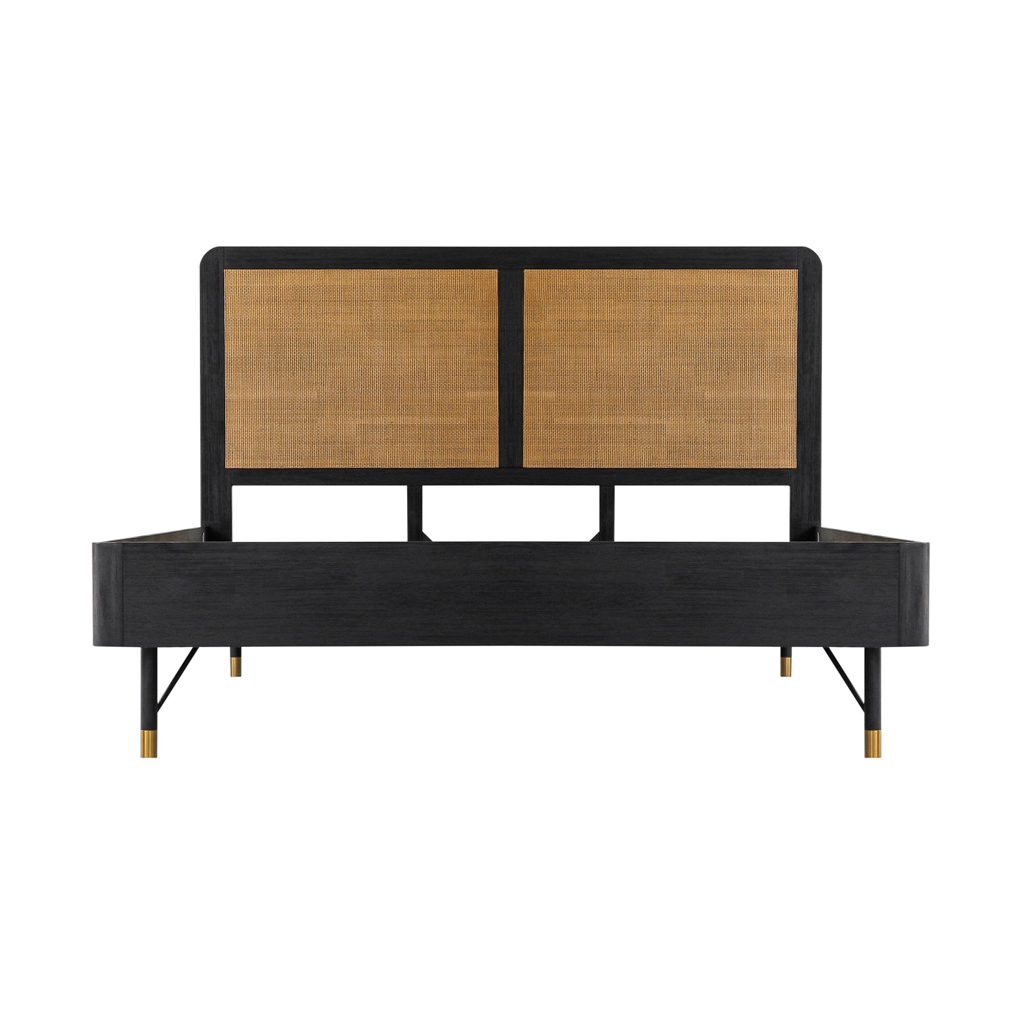Saratoga King Platform Frame Bed in Black Acacia with Rattan Headboard