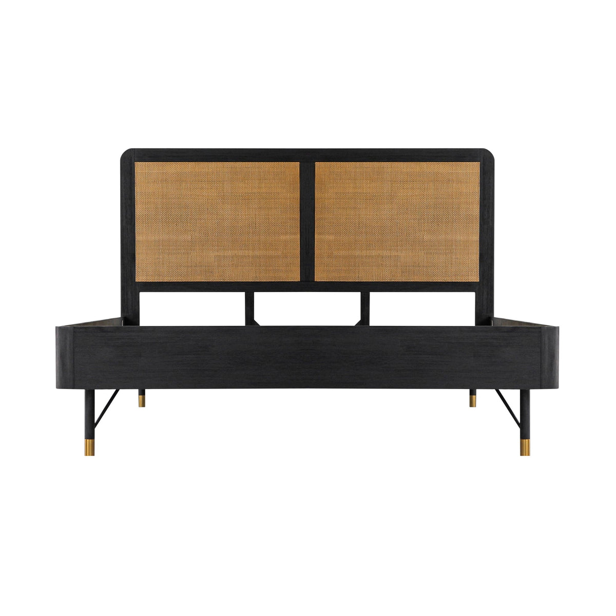 Saratoga King Platform Frame Bed in Black Acacia with Rattan Headboard
