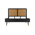 Saratoga Queen Platform Frame Bed in Black Acacia with Rattan Headboard