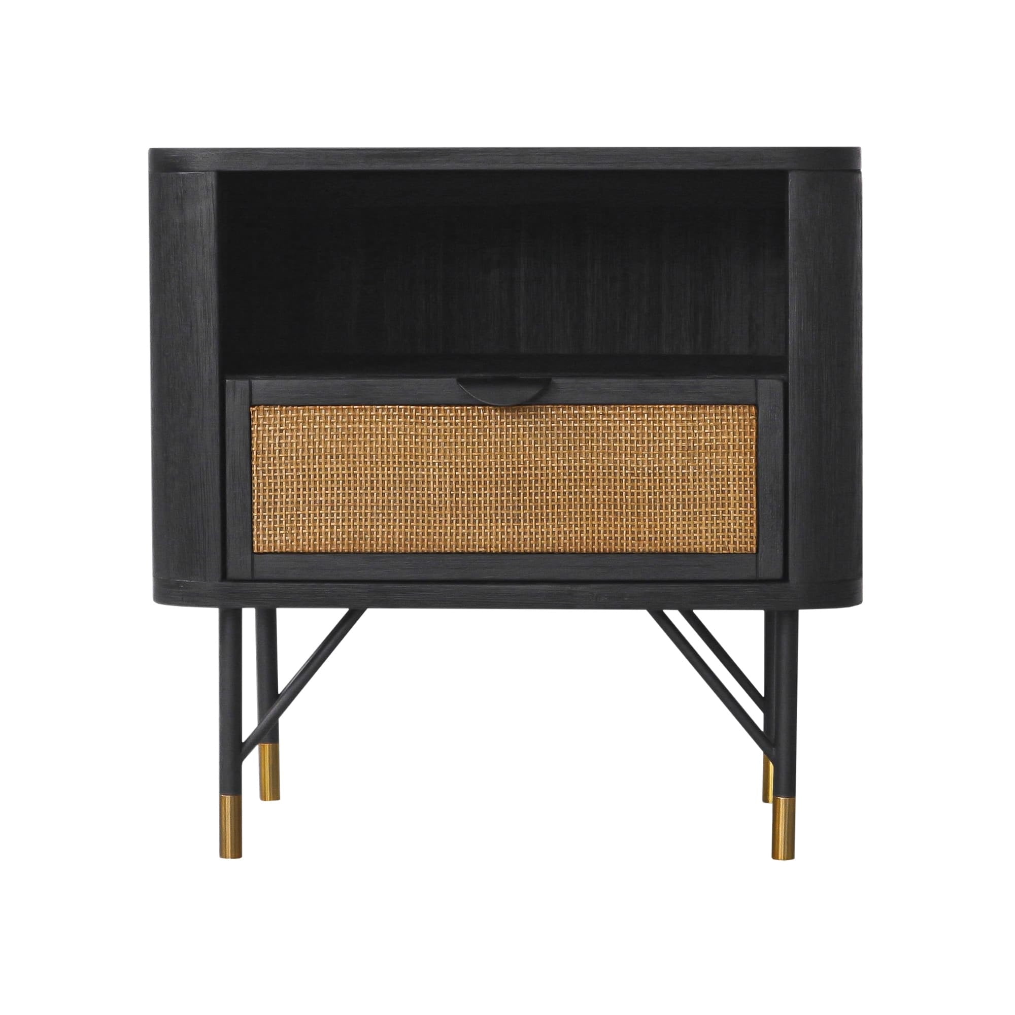 Saratoga Nightstand in Black Acacia with Rattan